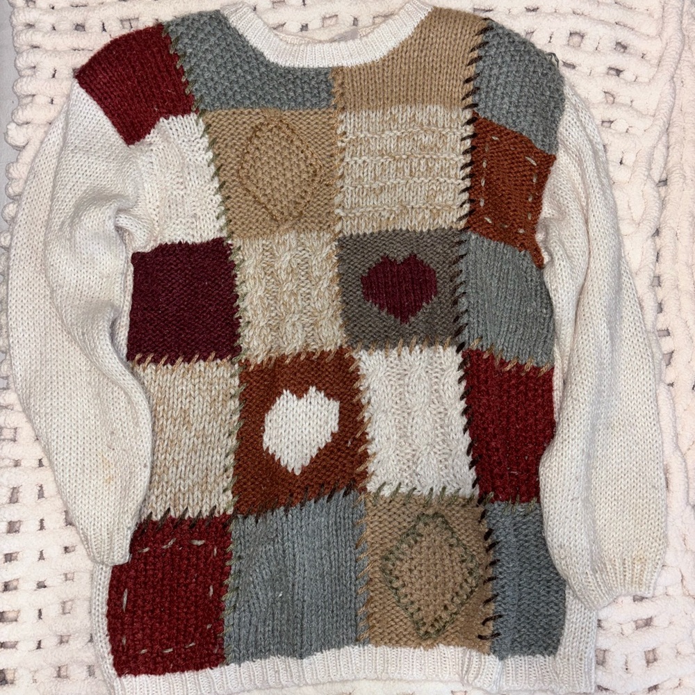 Huntington Ridge knitted by hand  patchwork Knit Sweater - Multicolor